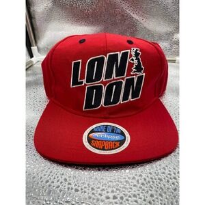 Eclipse London Snapback Mens‎ OSFM Red Embroidered Flat Brim Hat UK Map Graphic